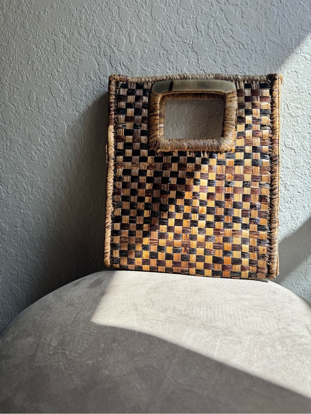 Woven Square Tote Bag in Brown and Tan
